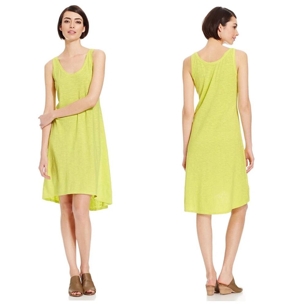 Eileen Fisher Twist Honeydew Chartreuse Cotton Hemp Jersey NWT Tank Dress S M L